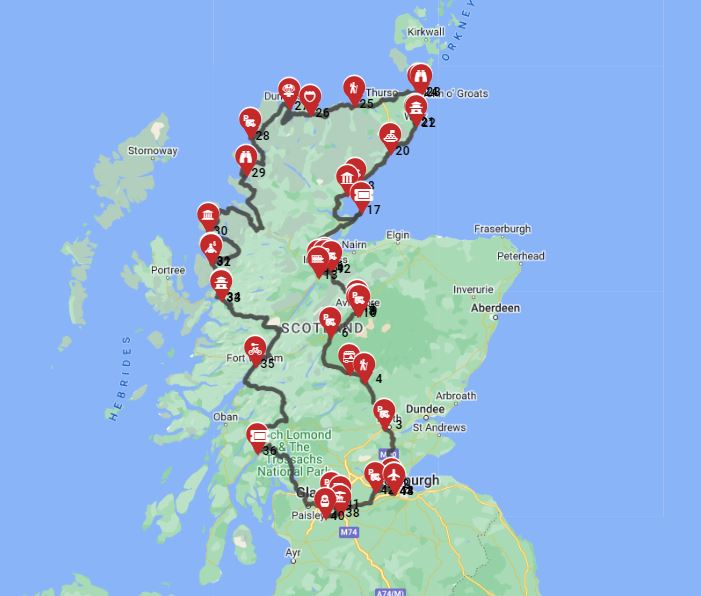 Map for Edinburgh roundtrip - North Coast 500